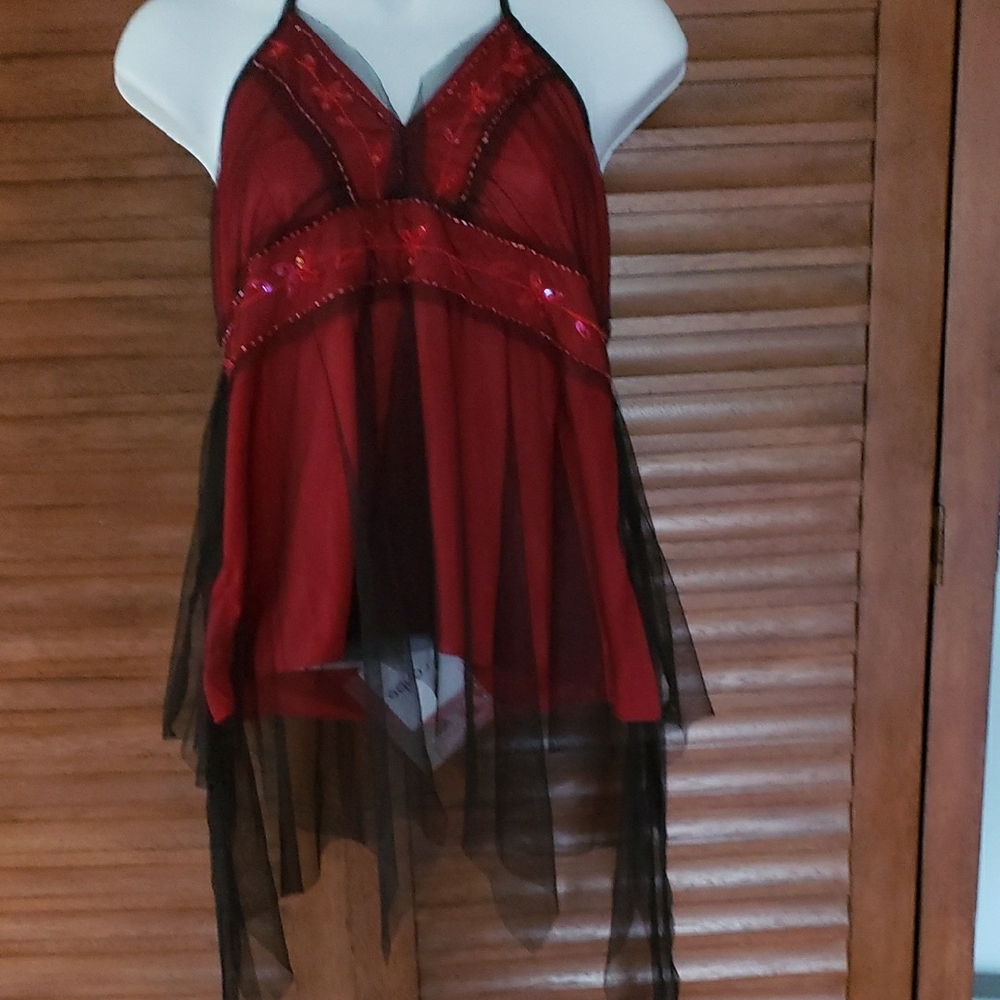 Elegant Red and Black Women's Top